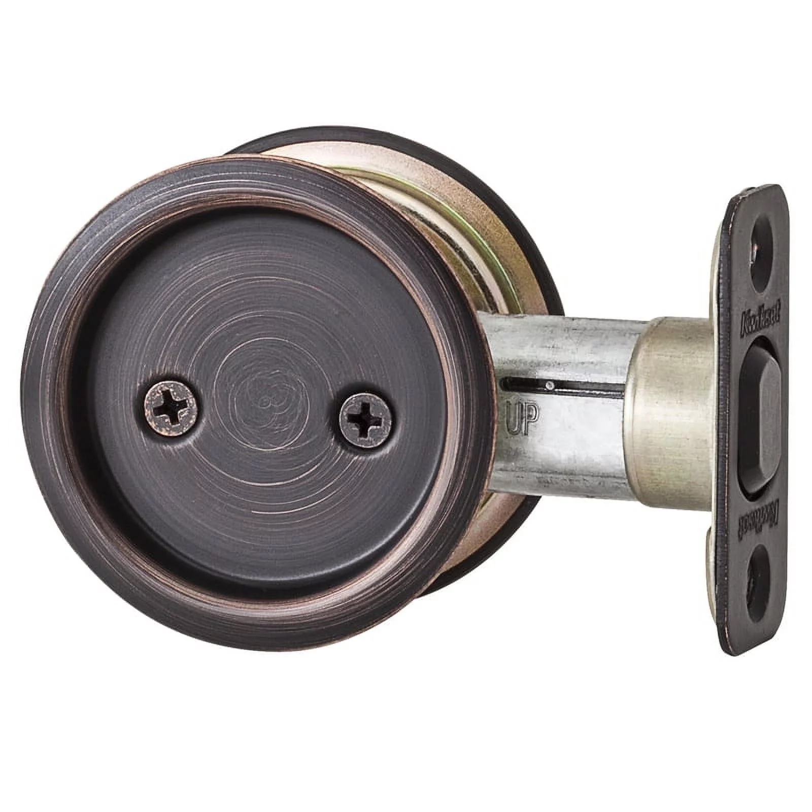 Kwikset 93340 Round Pocket Door Passage Lock, Venetian Bronze