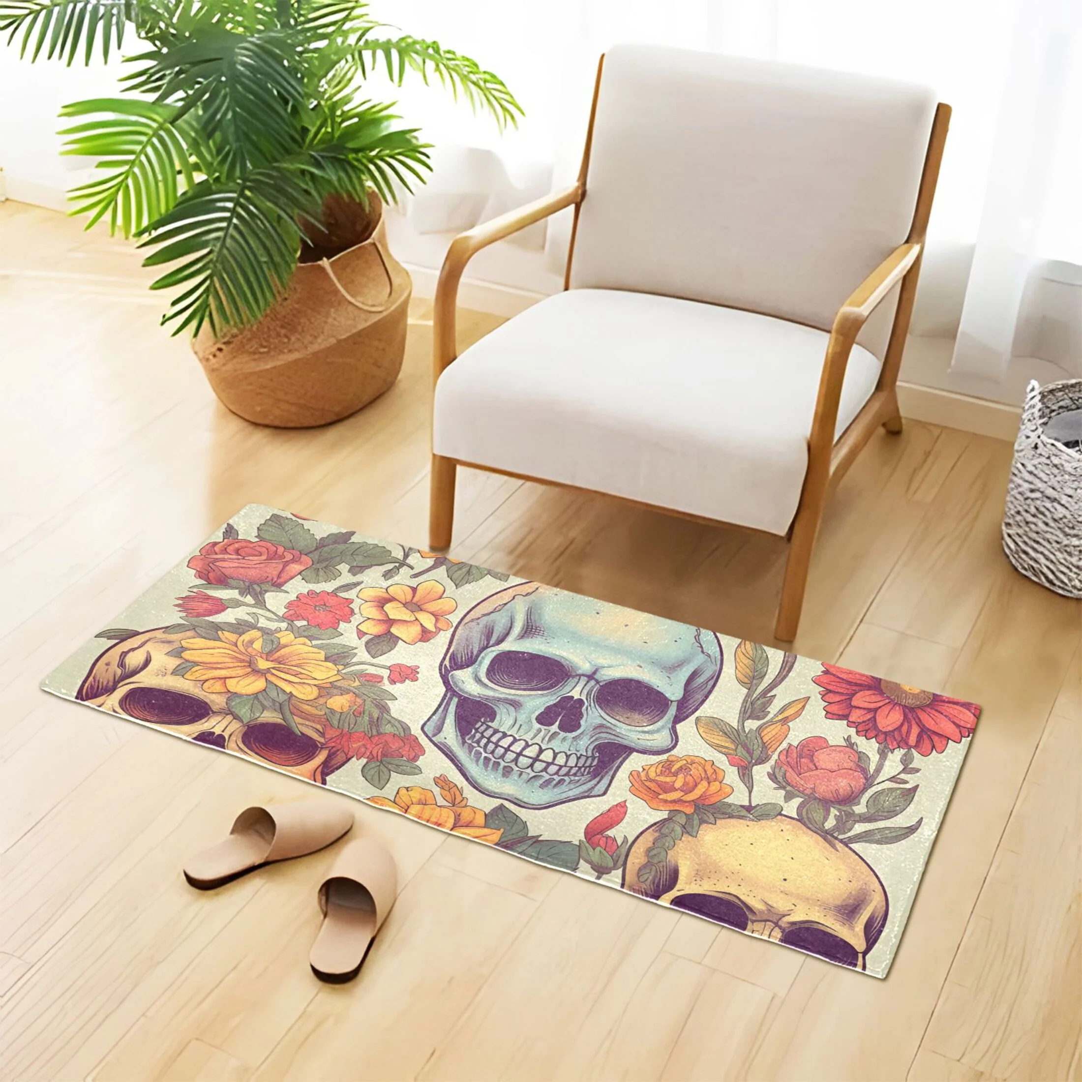 Skulls Skeleton Roses Luxury Kitchen Rug Non Slip Bathroom Plush Mat Shaggy Bedroom Carpet 39