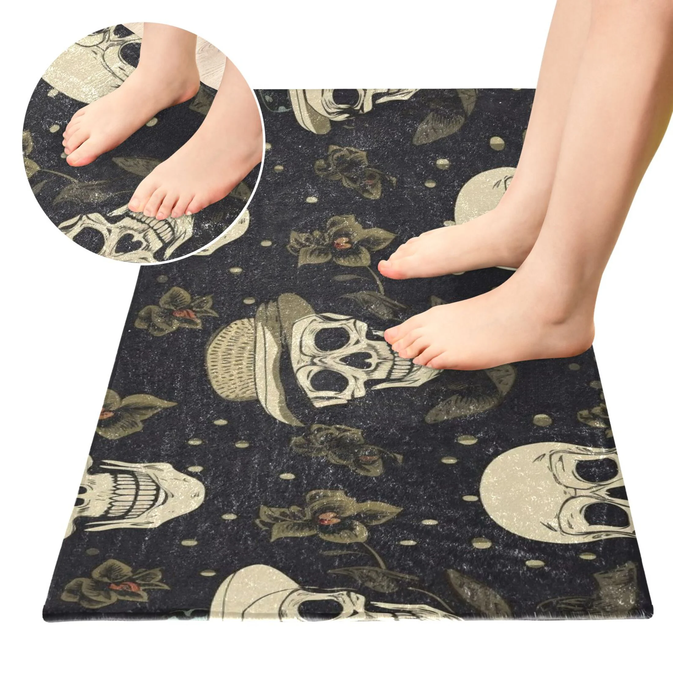 Skeleton Skull Luxury Kitchen Rug Non Slip Bathroom Plush Mat Shaggy Bedroom Carpet 39