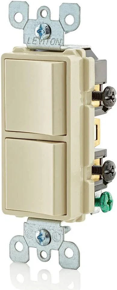 Leviton 5634-I 15A, 120V, Comb. Decora Rocker (2) Switch, Ivory