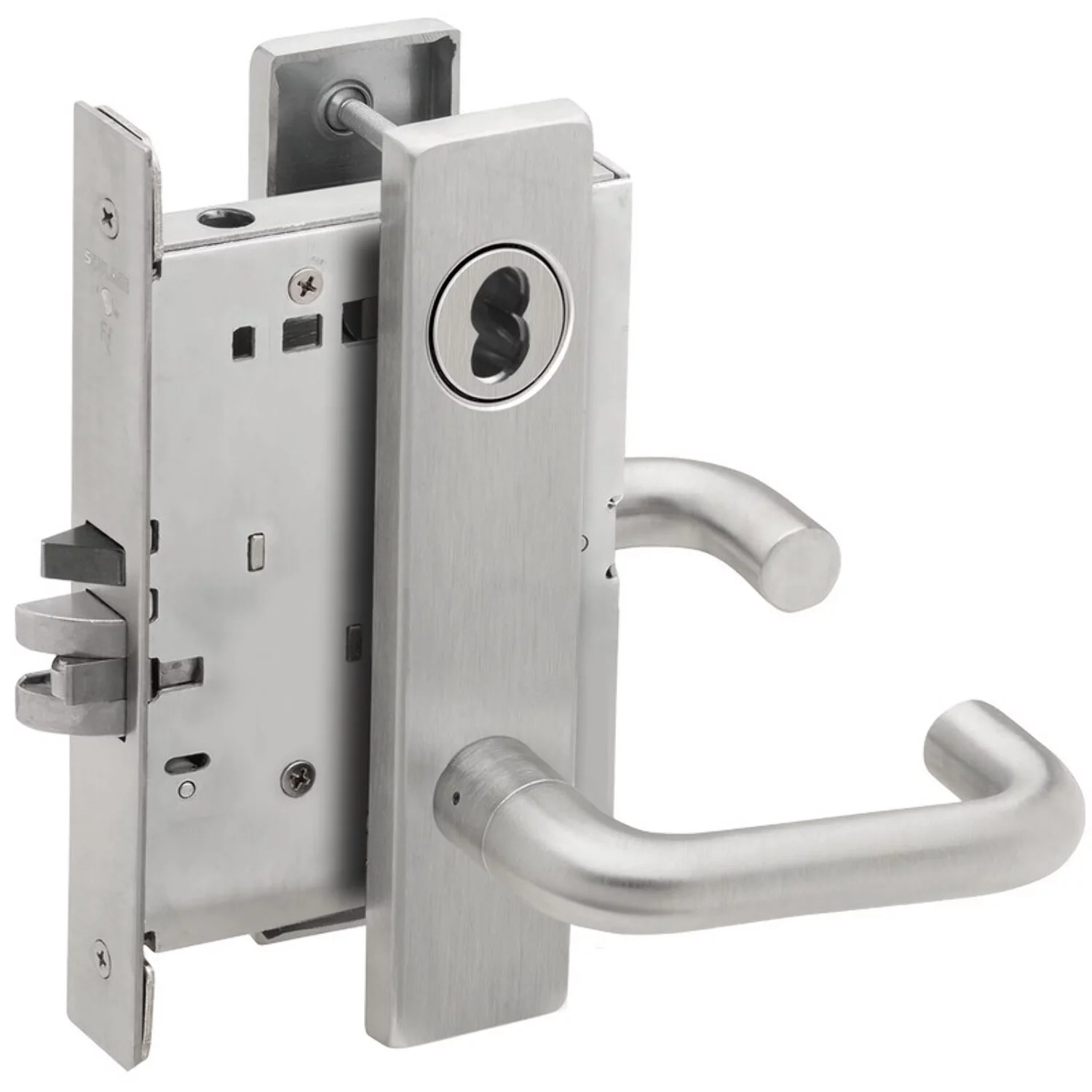 Schlage L9080J 03L 626 Grade 1 Storeroom Mortise Lock Schlage FSIC Less Core 03 Lever L Escutcheon Satin Chrome Finish Field Reversible