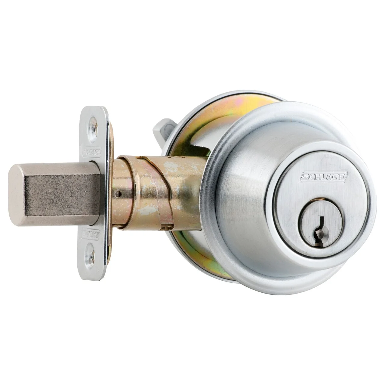 Schlage B560P 626 C123 Grade 2 Single Cylinder Deadbolt Conventional Cylinder Adjustable 2-3/8 and 2-3/4 Backset C123 Keyway Satin Chrome Finish