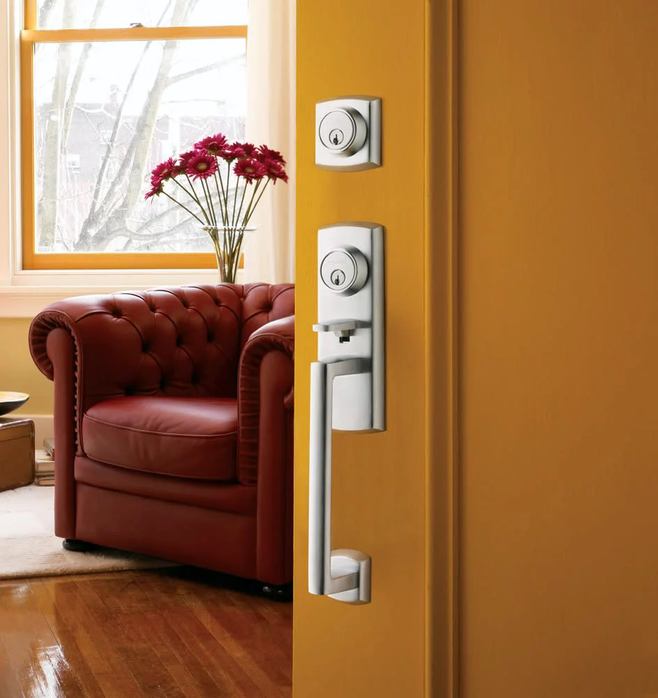 Baldwin 853850562RH Right Handed Soho Single Cylinder Sectional Handleset with Soho Interior Lever - Lifetime Satin Nickel