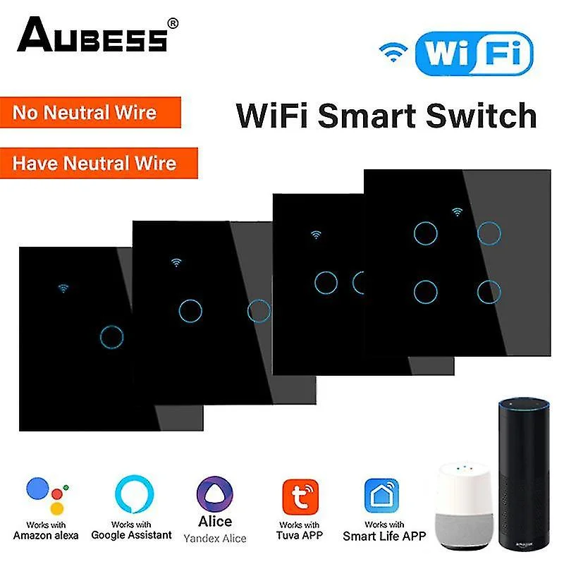 Wifi Smart Light Switch 1/2/3/4 Gang Glass Screen Touch Panel Voice Control Wireless Wall Switches Remote With Alexa Google Home