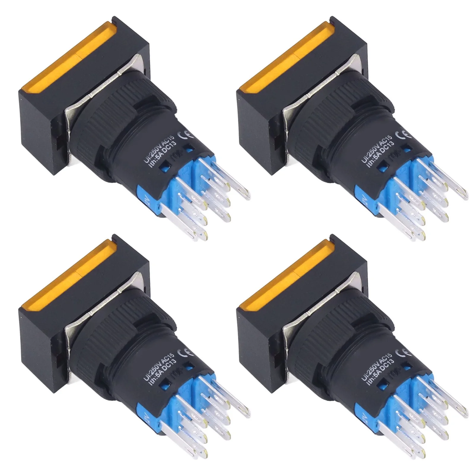 Uadme 25Pcs Micro Squares Push Button Switch - ABS Brass Self Locking Switches with Light 16mm 12V(Yellow)