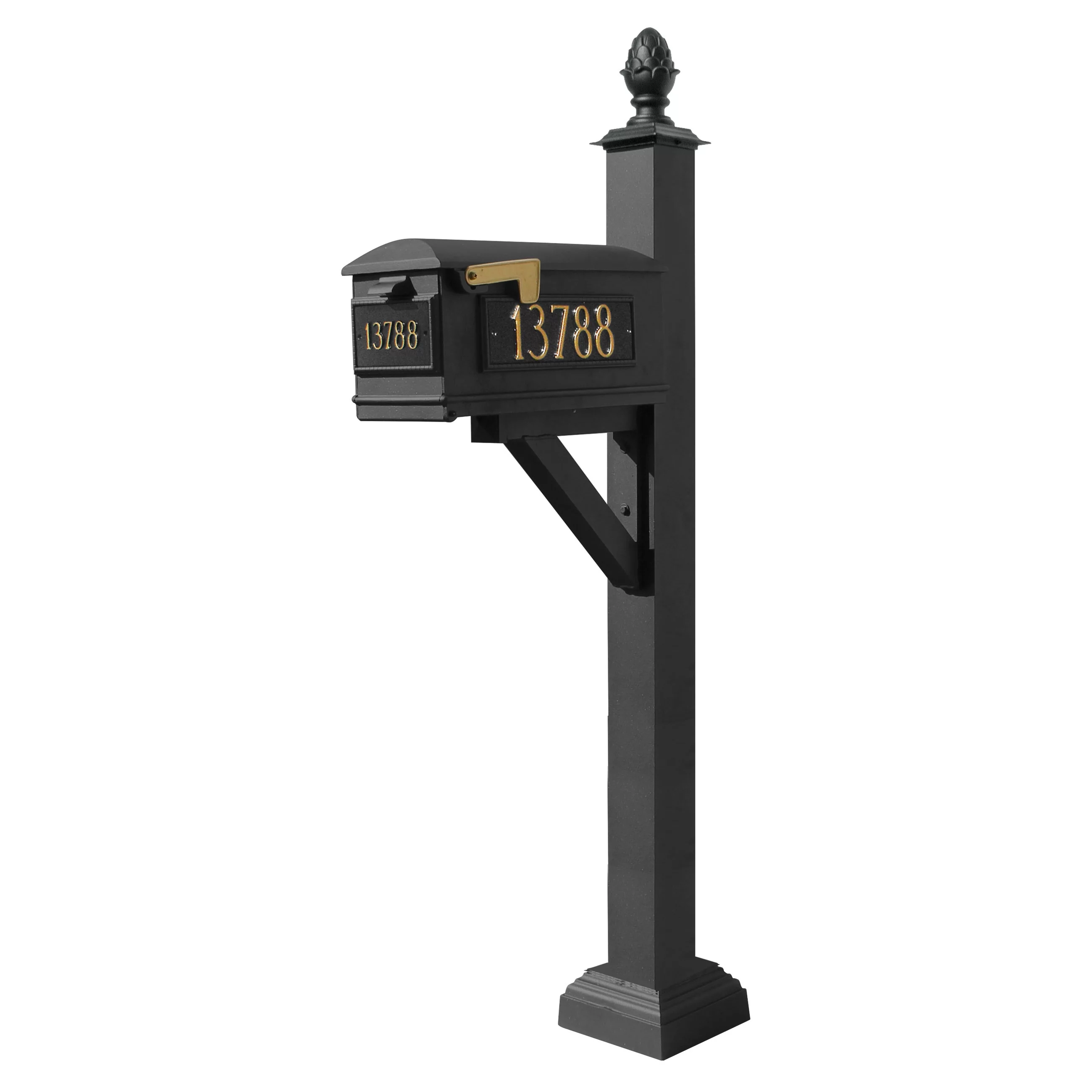 Westhaven System with Lewiston Mailbox, (3 Cast Plates) Square Collar & Pineapple Finial in (Black)