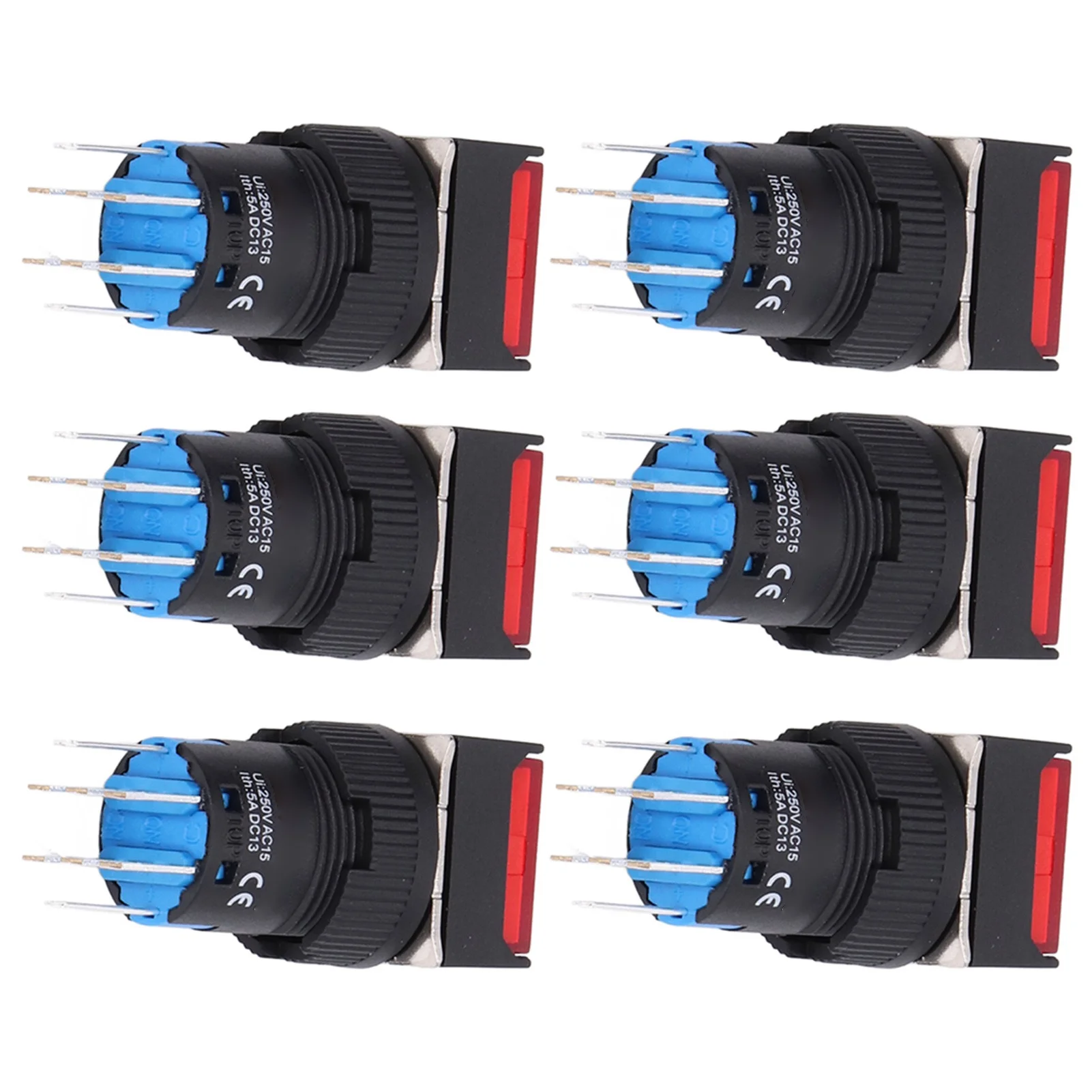 Uadme 25Pcs Squares Button Switch - ABS Brass 8 Pin Self Locking Switches with Light 16mm 12V(Red)