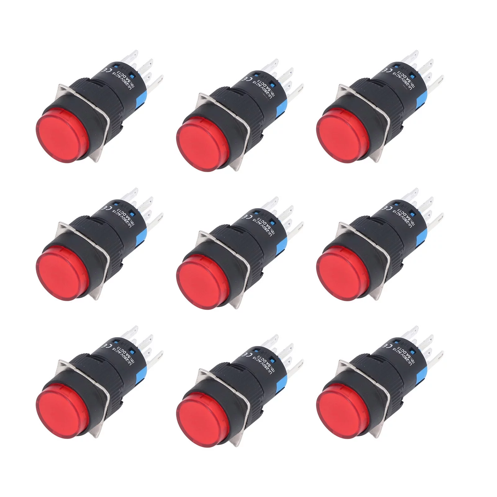 25Pcs Momentary Push Button Switch, Pushbutton Switches, Self Locking 8 Pin Round with Light 24V LA16-22DS-Y 16mm(Red)