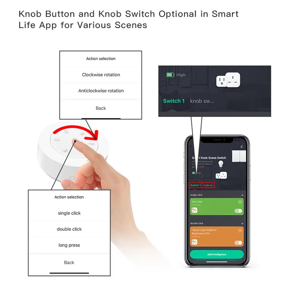 Yabuy Wireless Remote Control Button Smart Knob Button Scenario Switch Smart Home Scenario Dimmer Switch White