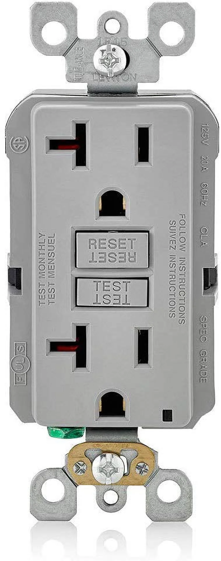 Leviton Self Test Slim GFCI Outlet with Wallplate 20 Amp Tamper Resistant