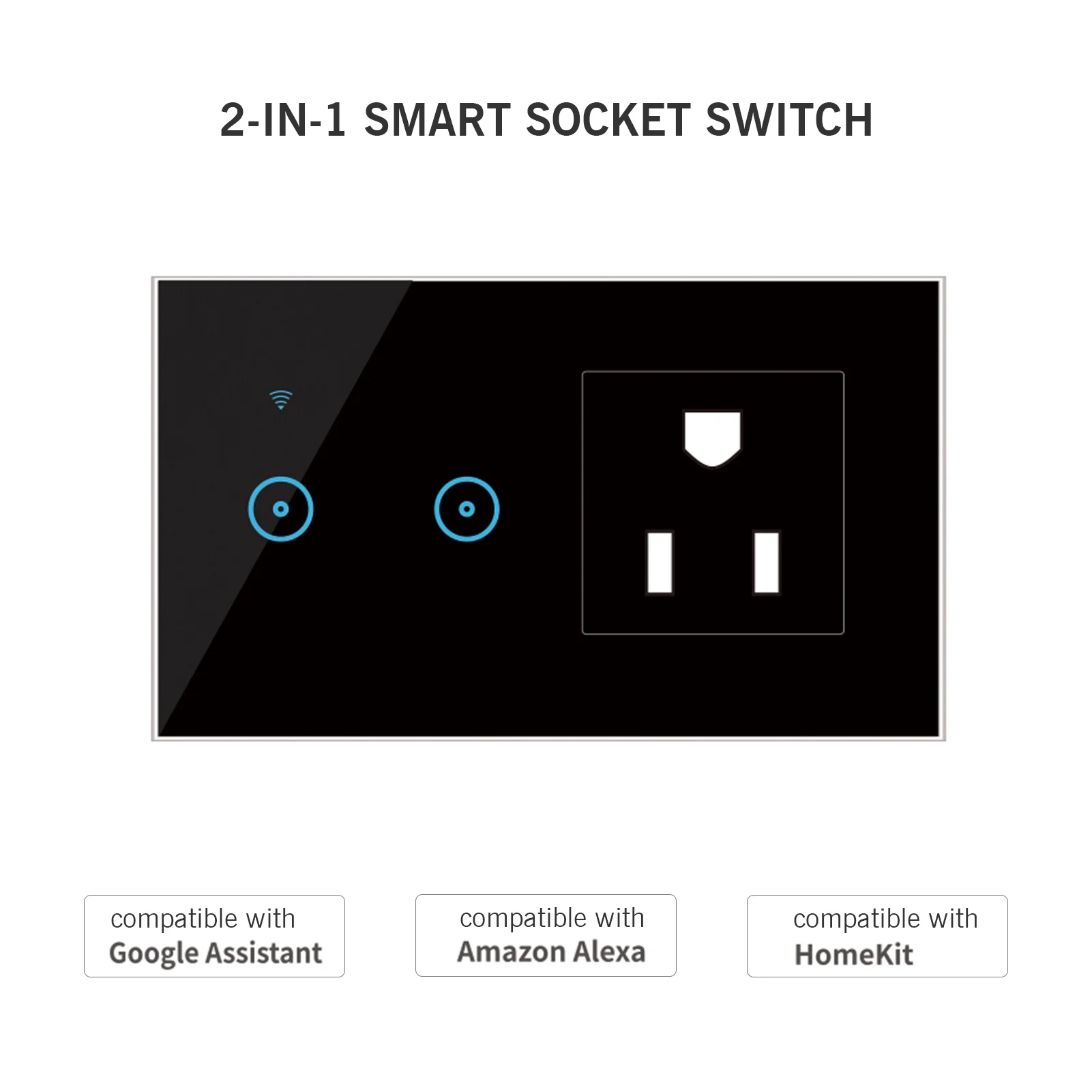 Lixada Wi-Fi Enabled Smart Wall Outlet 2 Gang Light Switch 95-250V with Remote Voice Control Standard