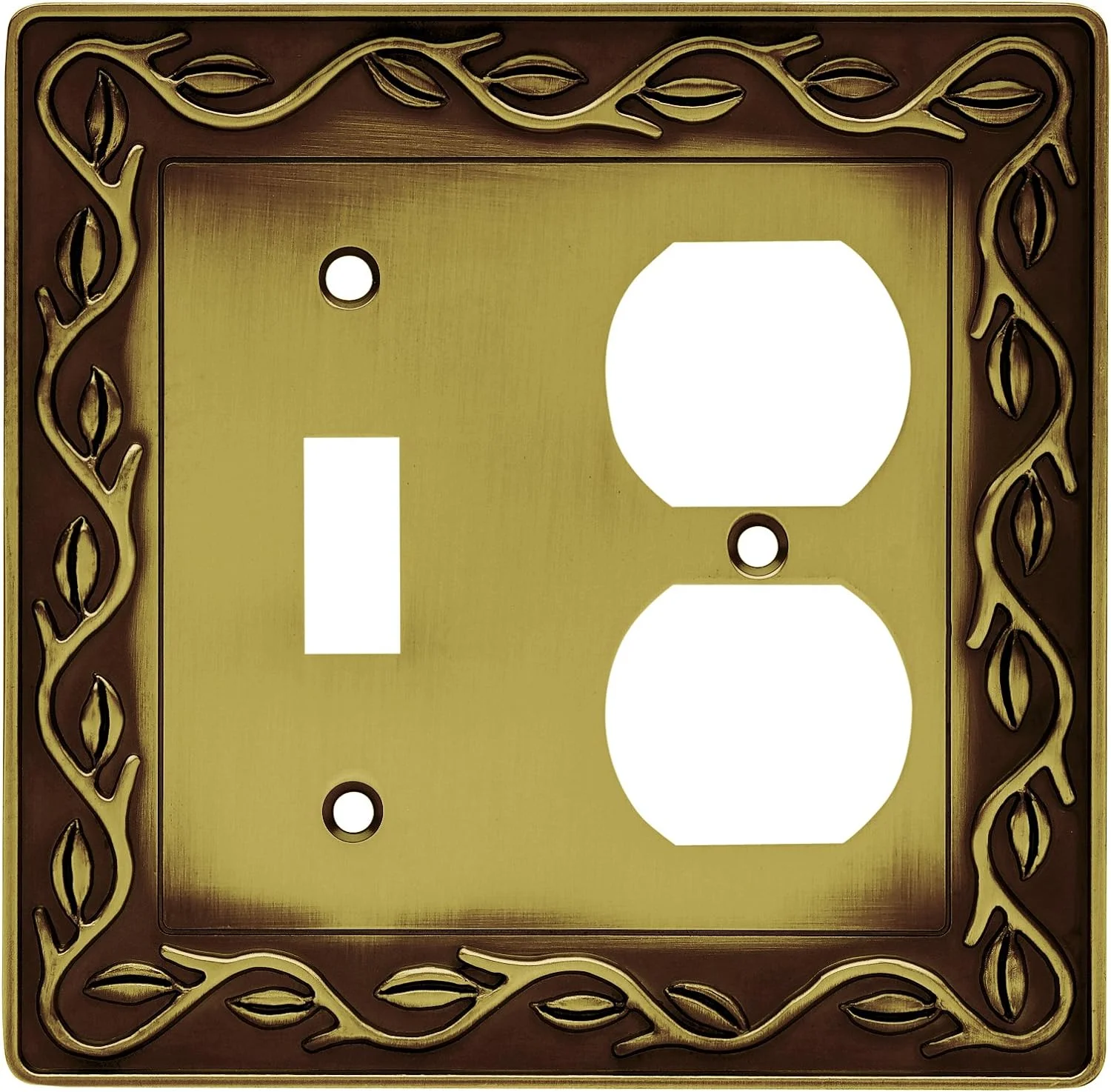 64191 Leaf And Vine Single Switch/Duplex Wall Plate, Tumbled Antique Brass