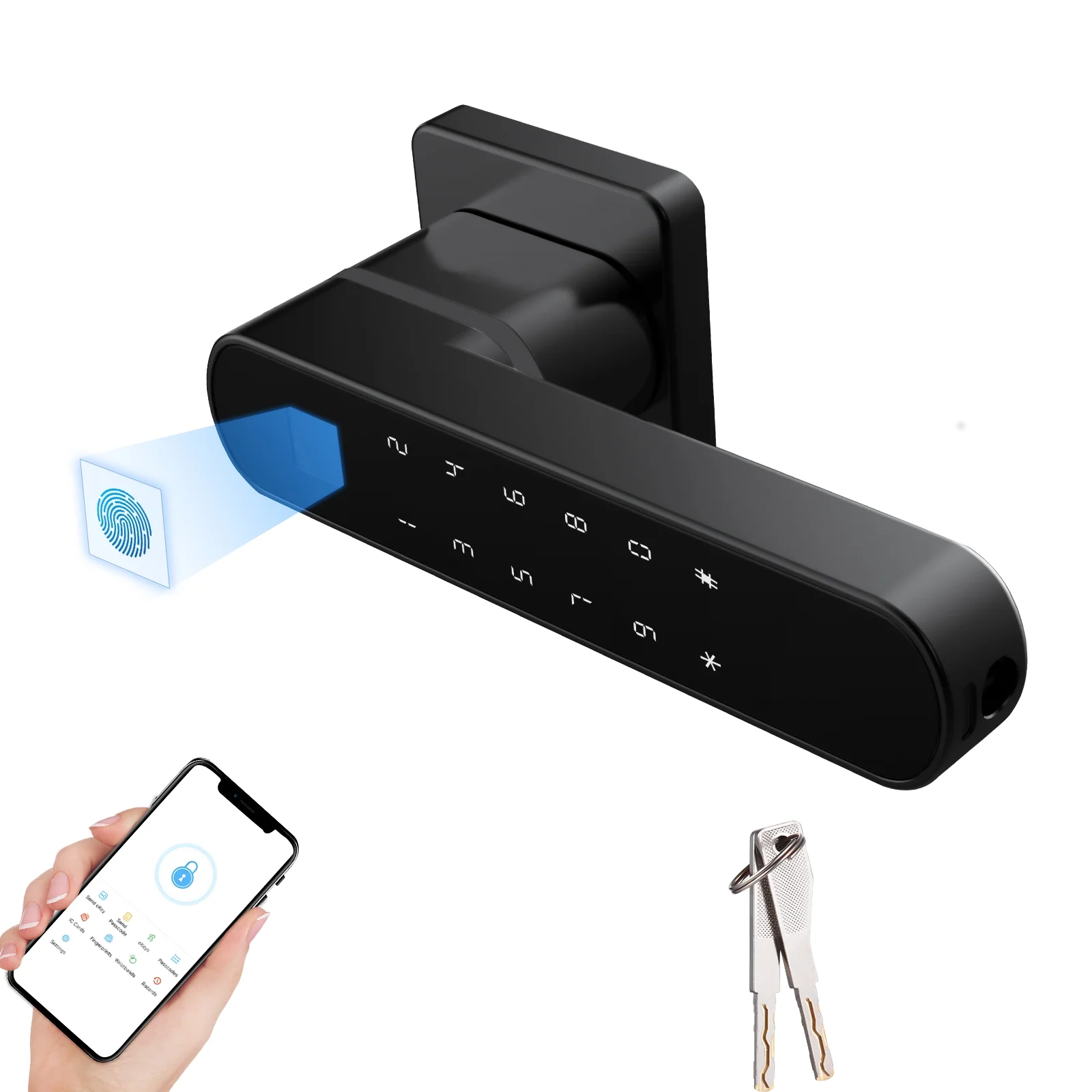 Shinysix Fingerprint Smart Door Lock with Handle | Keyless Entry | APP Key Passcodes | Front Door Security