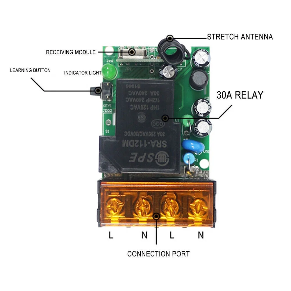 KingFurt Wireless RF Relay Receiver 110V-240V 30A Smart Switch US Remote Control Industrial Automation & Home Automation