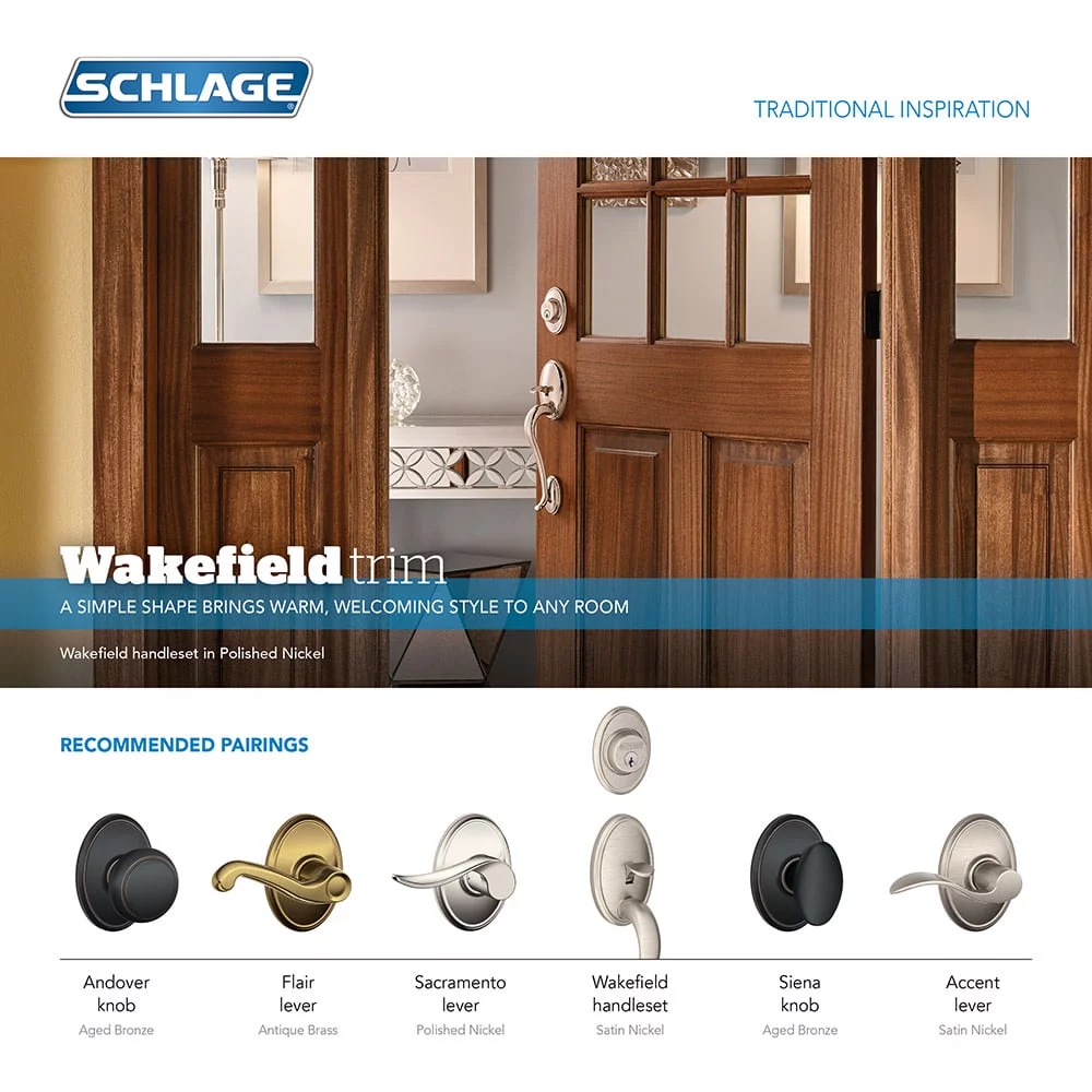 Schlage F58WKF625 Wakefield Exterior Handleset with Deadbolt, Bright Chrome (Exterior Half Only)