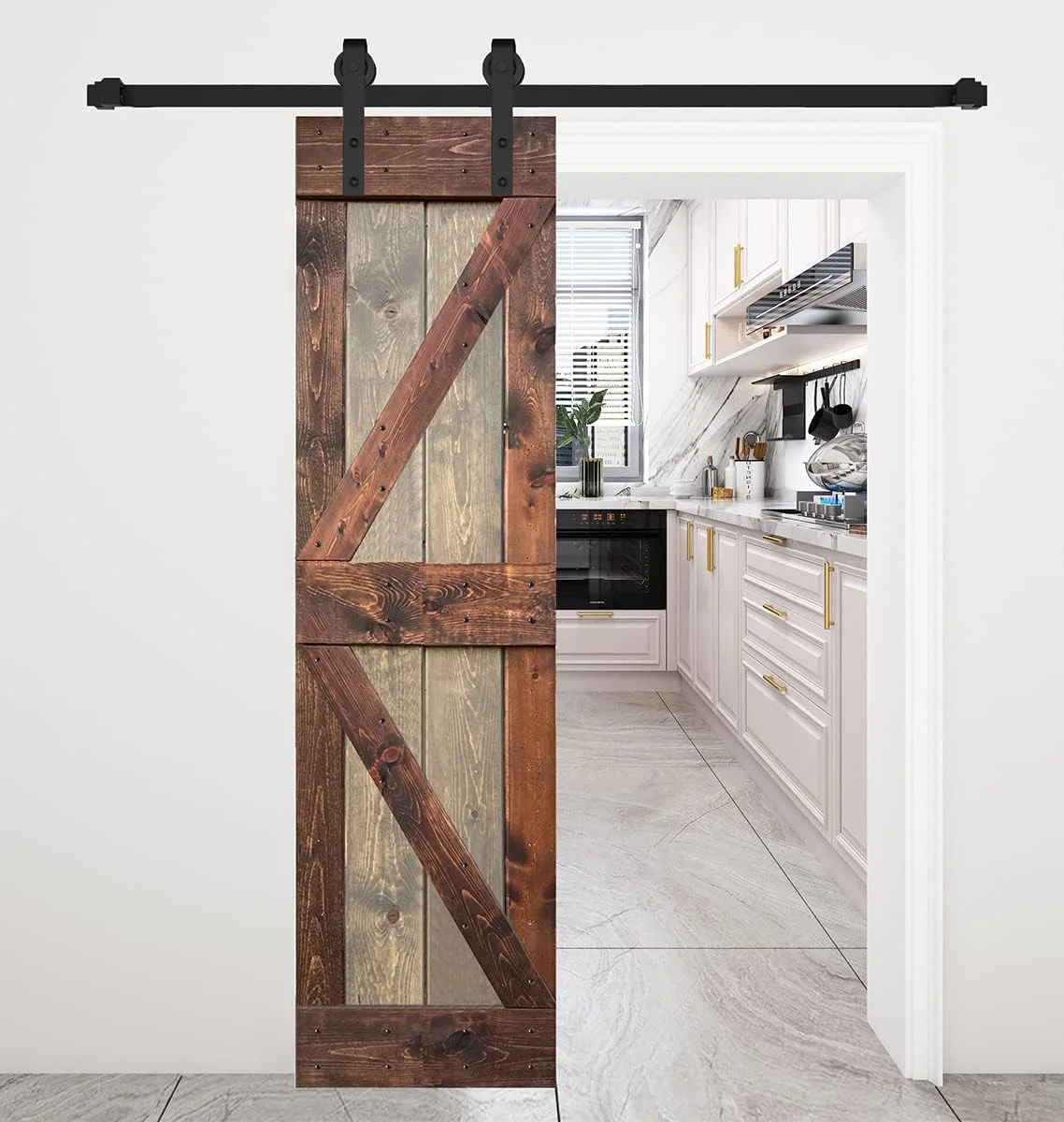 K Series Brown/Walnut Finished DIY Solid Wood Interior Sliding Barn Door Slab(Hardware Kit NOT Included)(24in.X84in.)