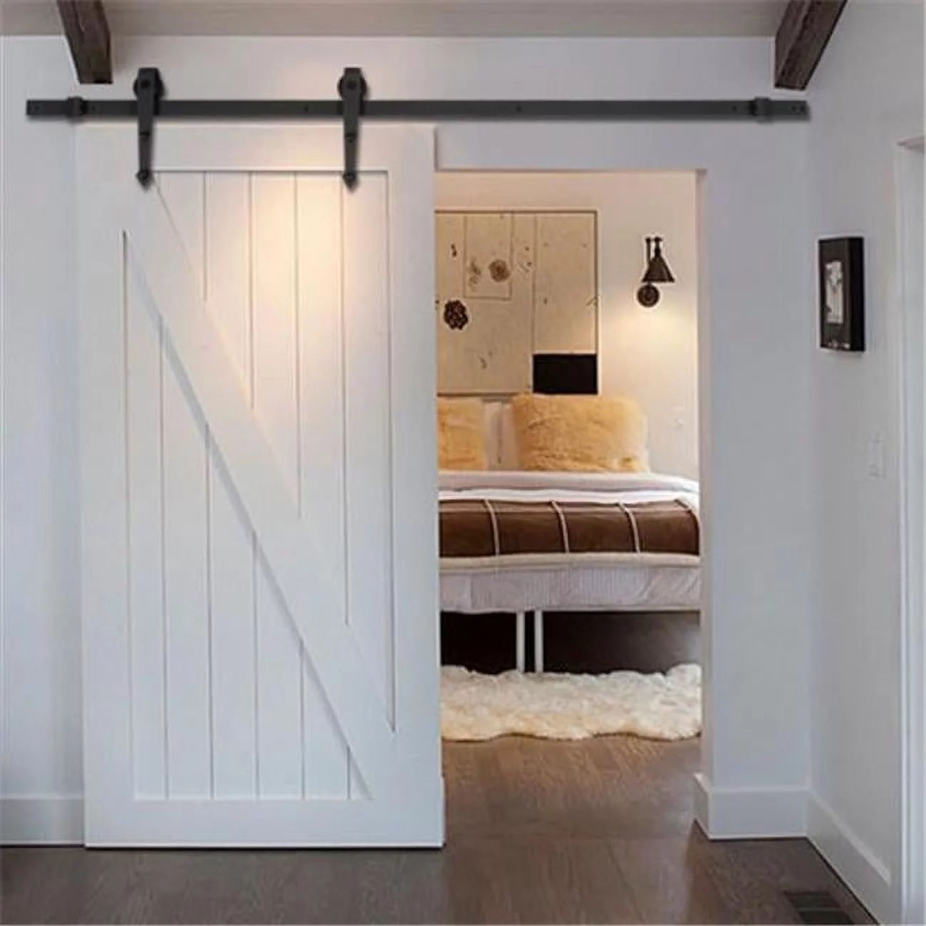 6 ft. Sliding Barn Wood Door Hardware Modern Antique Style, Black