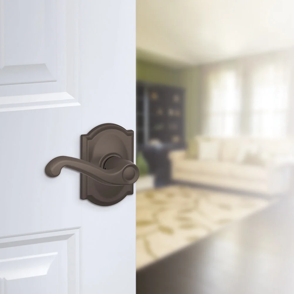 Schlage F10 FLA 716 CAM Camelot Collection Flair Passage Lever, Aged Bronze