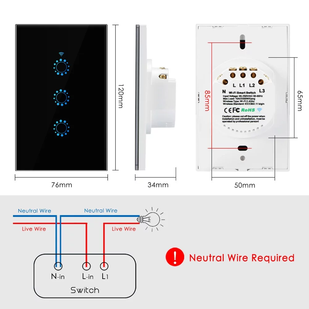 Smart Switch,Compatible With Countdown With Countdown Needs Hub Required 95-250v Switch Switch Voice Wi-fi Switch Compatible With Needs Wire No Wire No Hub No Hub Required Huiop Dsfen