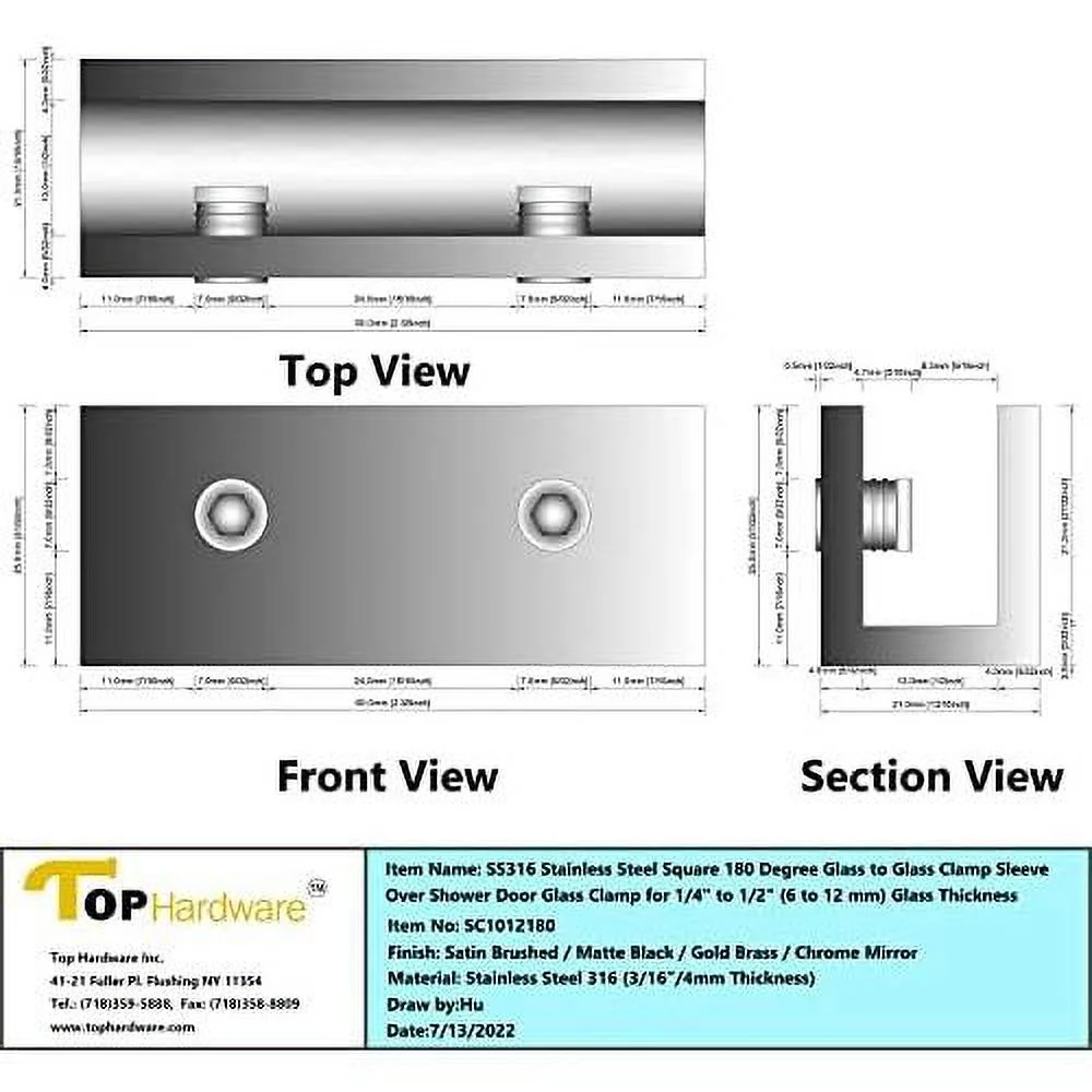 180 Degree Brass Glass To Glass Clamp Sleeve Over Shower Door Glass Clamp For 5/16