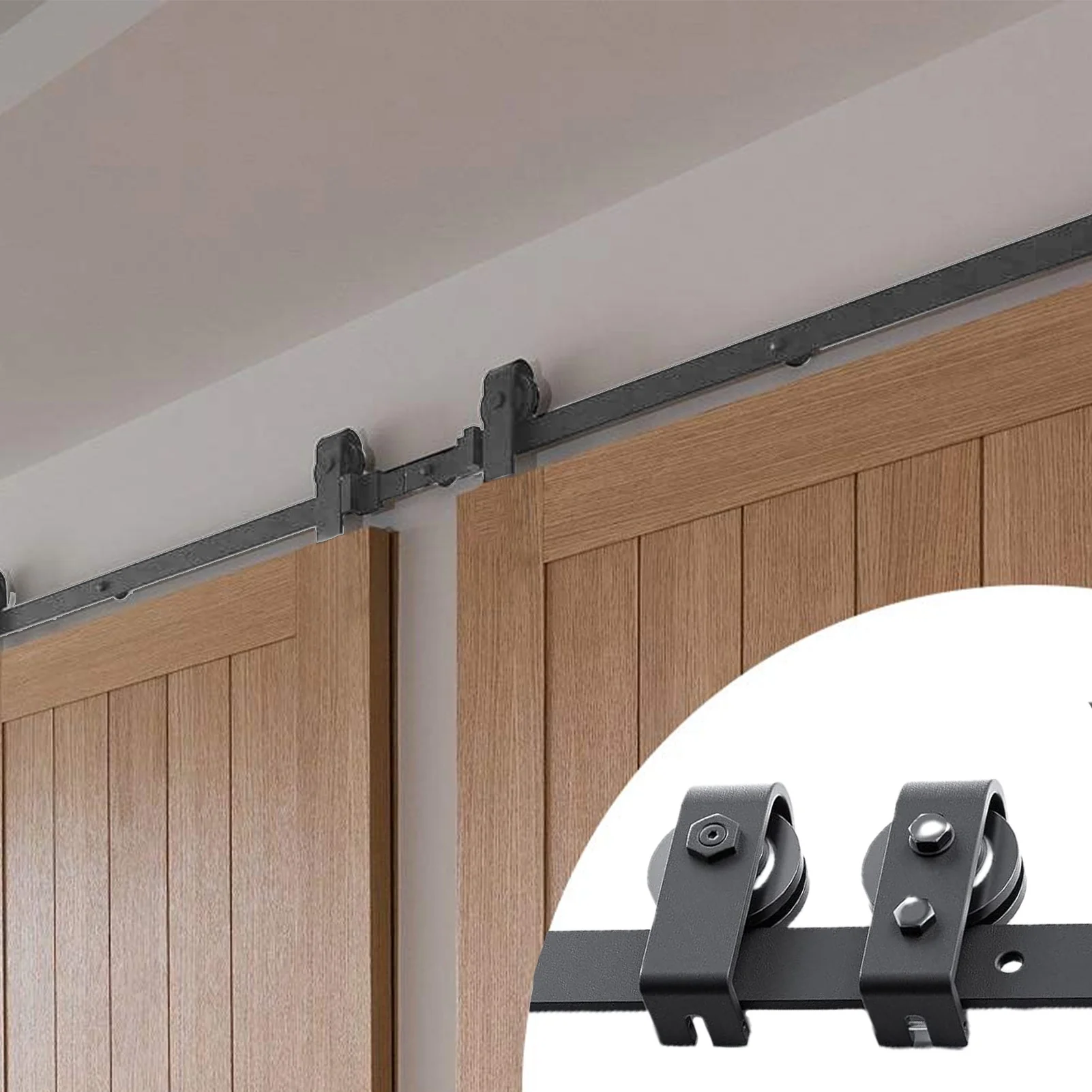 VAHIGCY Rail Sliding Barn Door | Carbon Steel Hardware Kits Set Rail Sliding Barn Door Rail | Hardware Floor Guide Sliding, Door Warehouse Door Accessories, Double Door Single Track