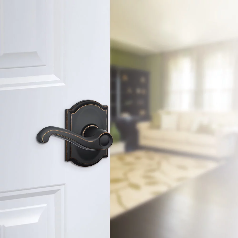 Schlage F10 FLA 716 CAM Camelot Collection Flair Passage Lever, Aged Bronze