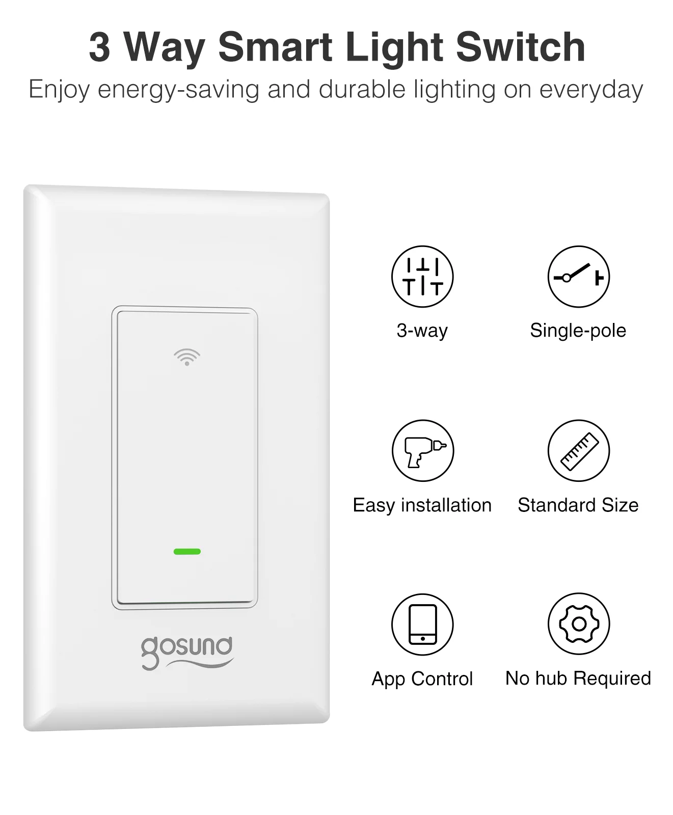 Gosund 3 Way Smart Switch, Work with Alexa and Google Home, Schedule Timer, No Hub Required, ETL and FCC Listed,(1Pack)