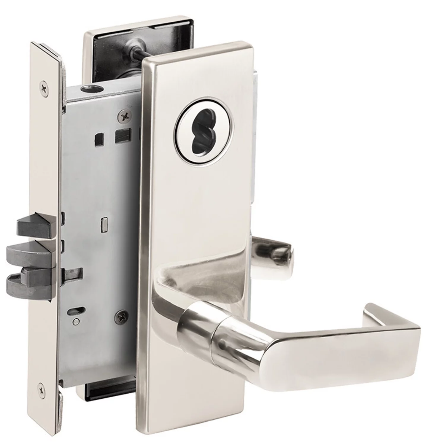 Schlage L9050J 06N 625 Grade 1 Entrance Office Mortise Lock Schlage FSIC Less Core 06 Lever N Escutcheon Bright Chrome Finish Field Reversible