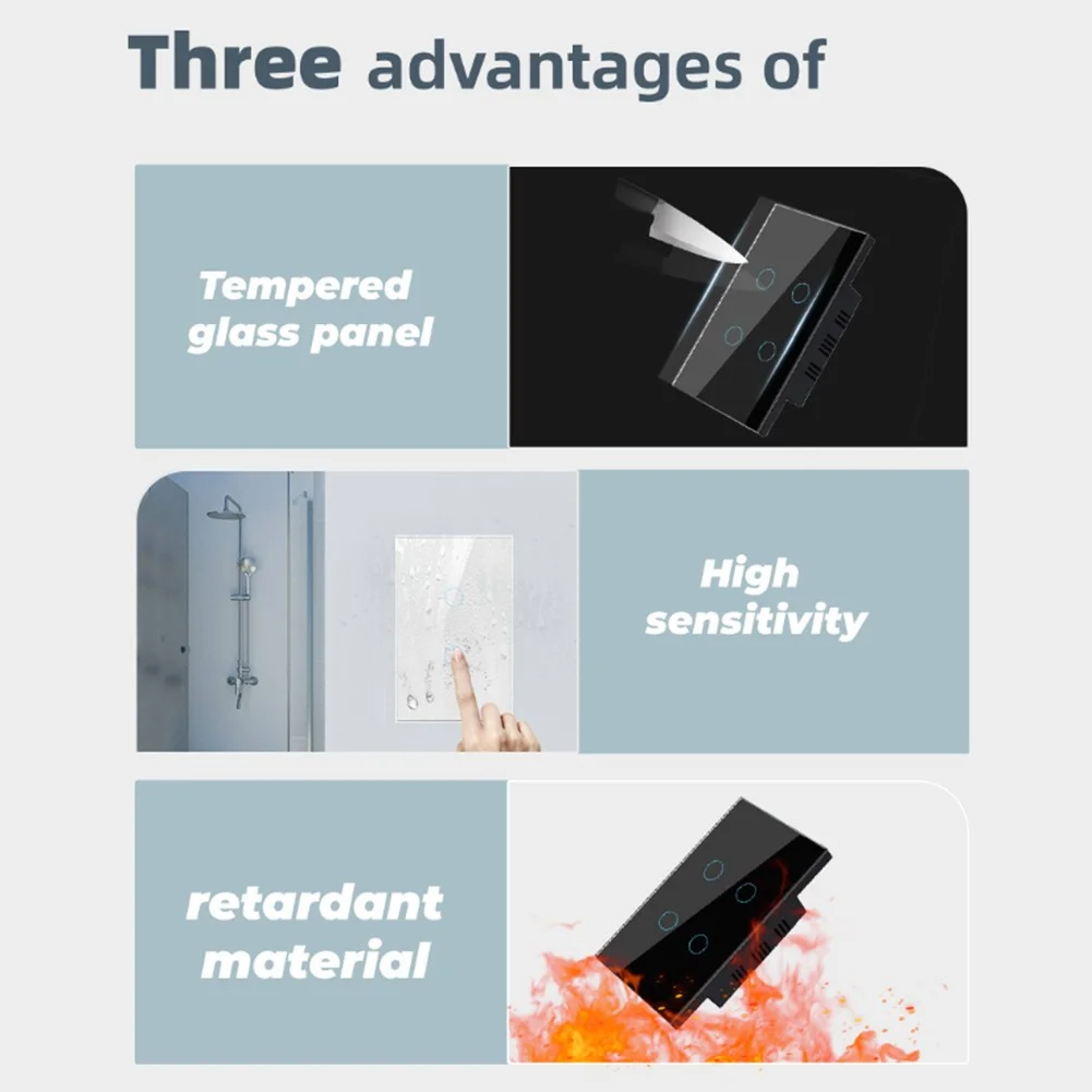 WiFi Switch Smart Home Touch RF Light Wall Panel 1/2/3 Gang Black US