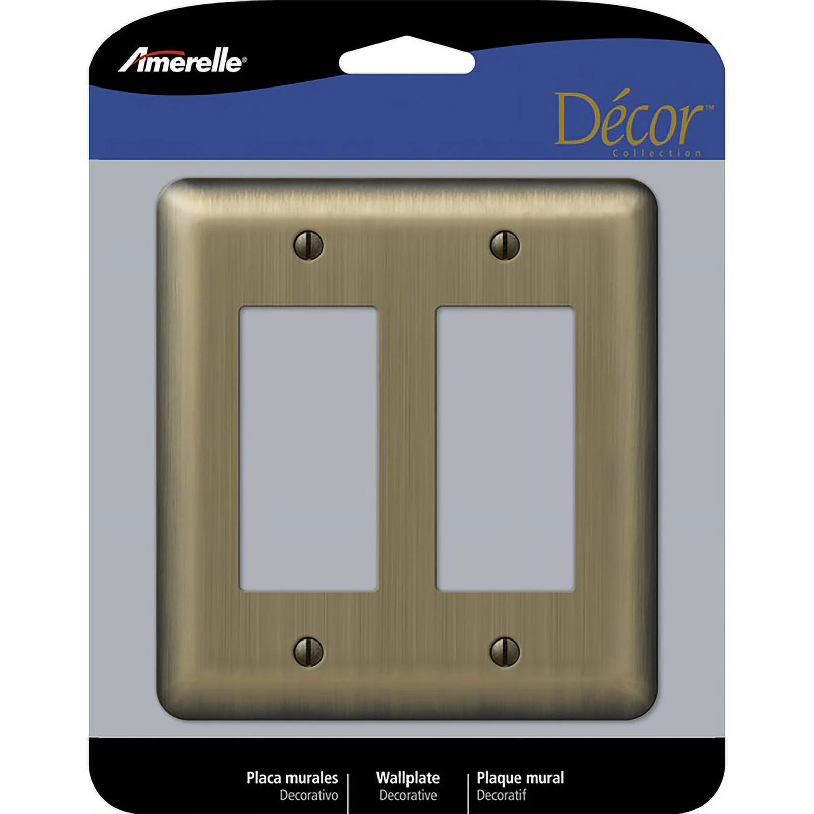 1 Pc, Amerelle Devon Brushed Brass 2 Gang Stamped Steel Decorator Wall Plate 1 Pk