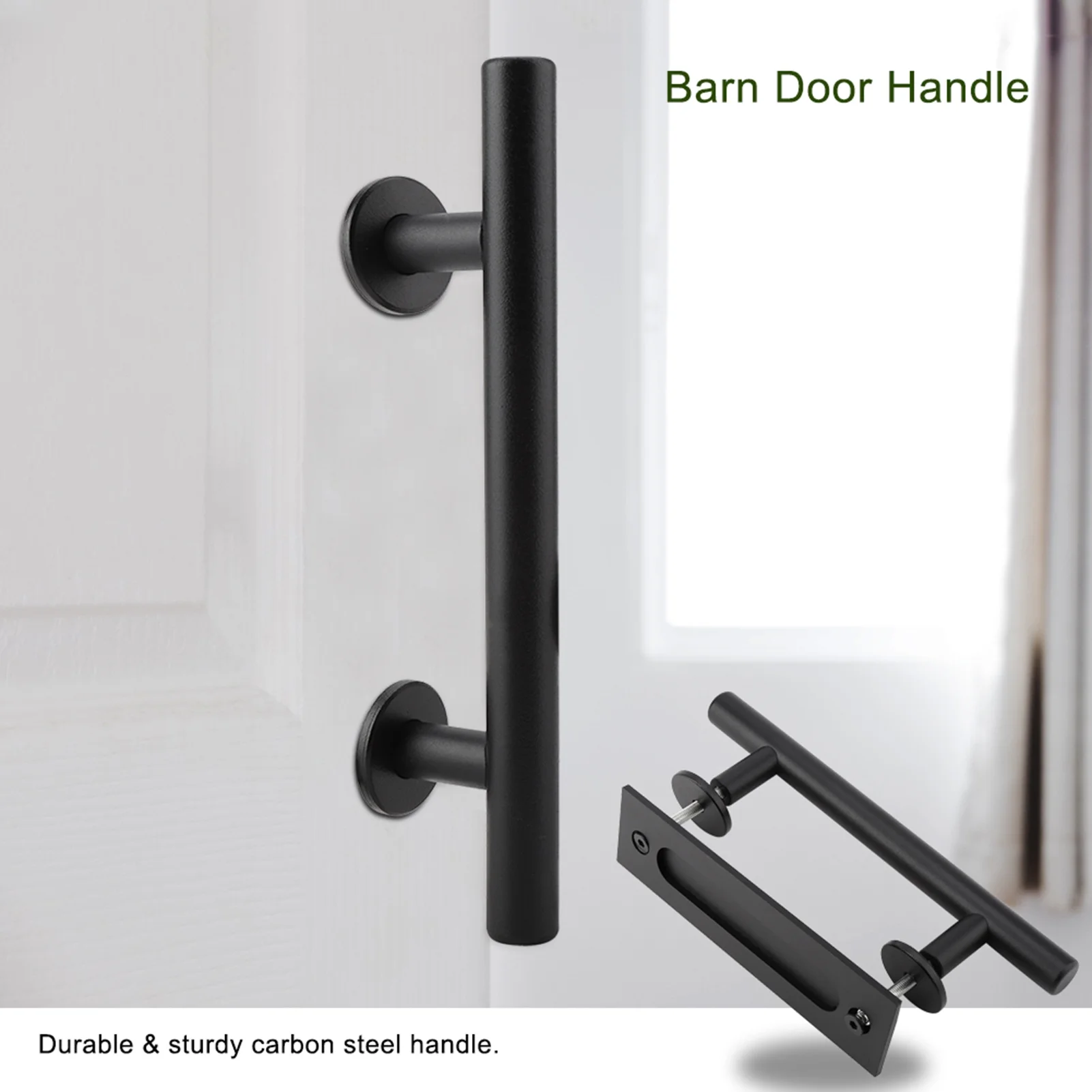 ZPSHYD Black Sliding Door Handle, Heavy Duty Carbon Steel Hardware Sliding Barn Door Closet Pull Handle Wooden Gate Hardware