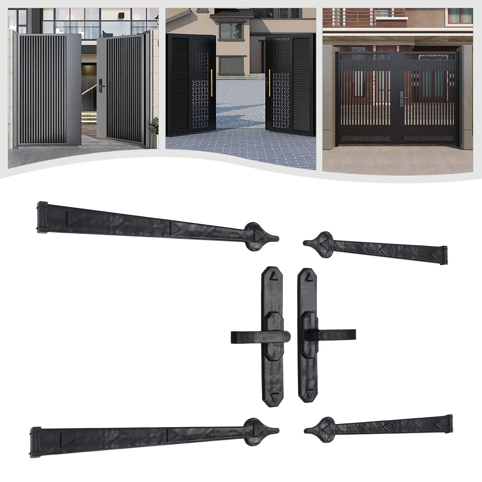 Garage Door Hinge Magnetic Decorative Pull Handles Black Set of 2 + & 4 Hinge Set