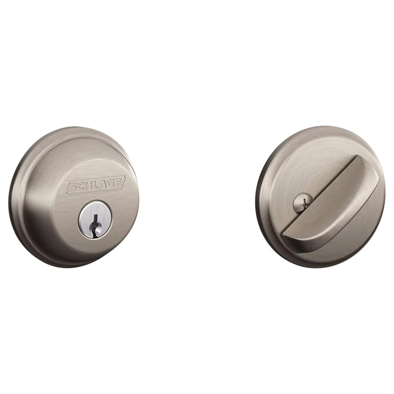 Schlage Residential B60 619 KD Grade 1 Single Cylinder Deadbolt Lock Conventional Cylinder 5 Pins Keyed Different Dual Option Latch Satin Nickel Plated Clear Coated Finish