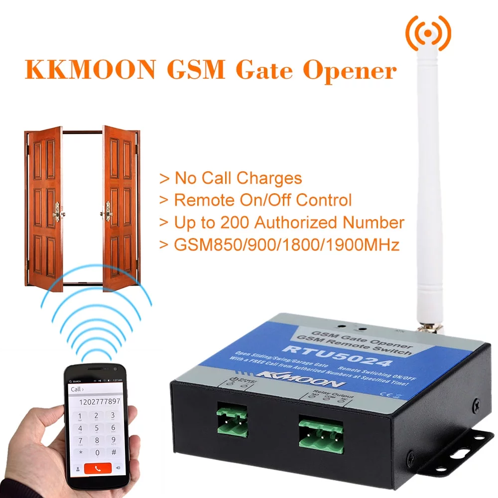 GSM Door Gate Opener, Remote On/Off Switch, Access Control Switch, Light Switch, Home Lock Switch, APP Control, Free Call, SMS Command, Support 850/900/1800/1900MHz