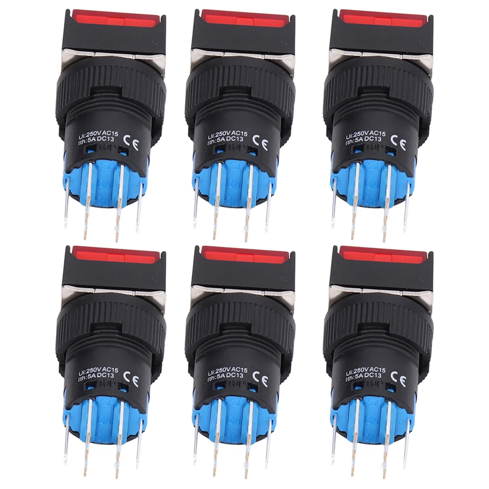 Uadme 25Pcs Squares Button Switch - ABS Brass 8 Pin Self Locking Switches with Light 16mm 12V(Red)