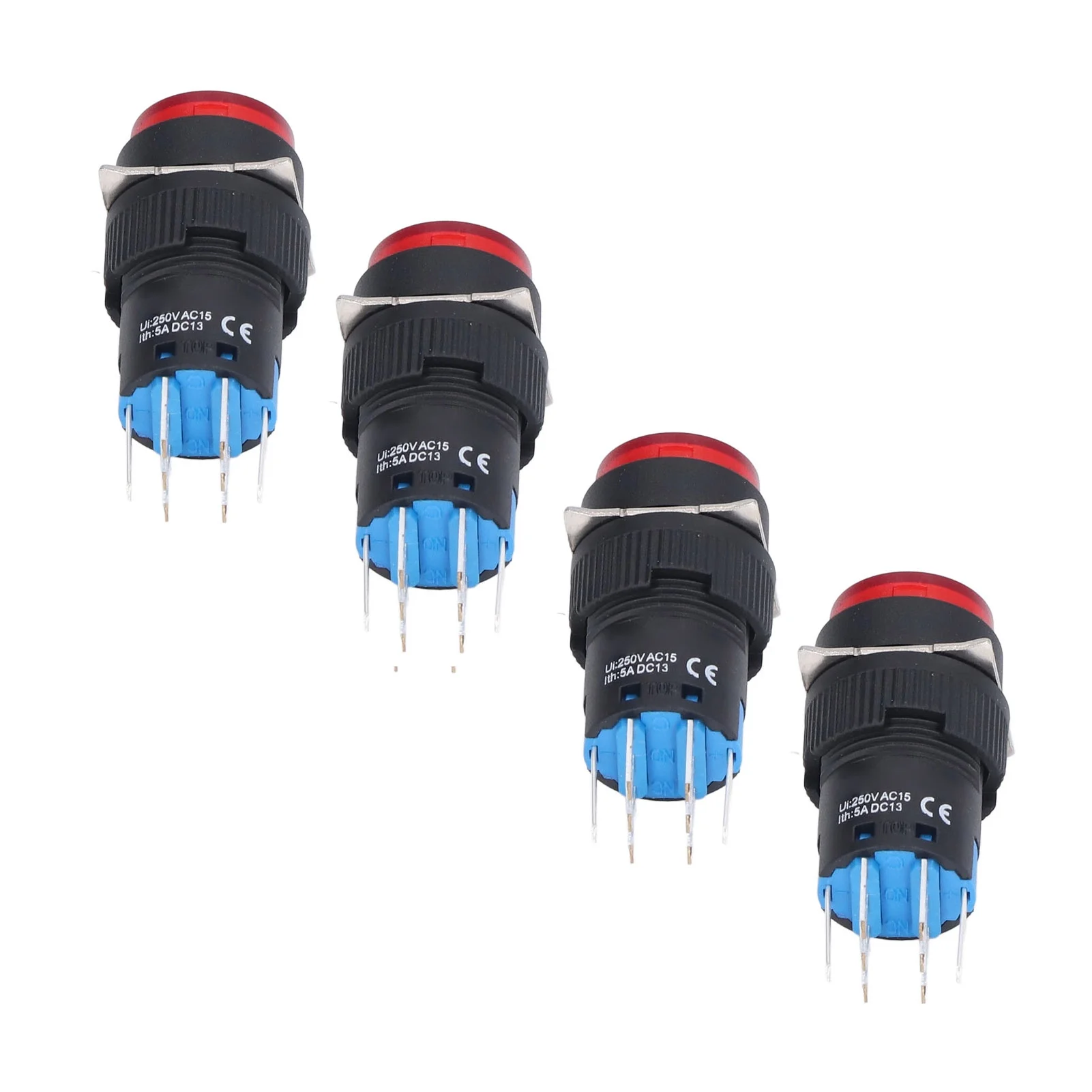 25Pcs Momentary Push Button Switch, Pushbutton Switches, Self Locking 8 Pin Round with Light 24V LA16-22DS-Y 16mm(Red)