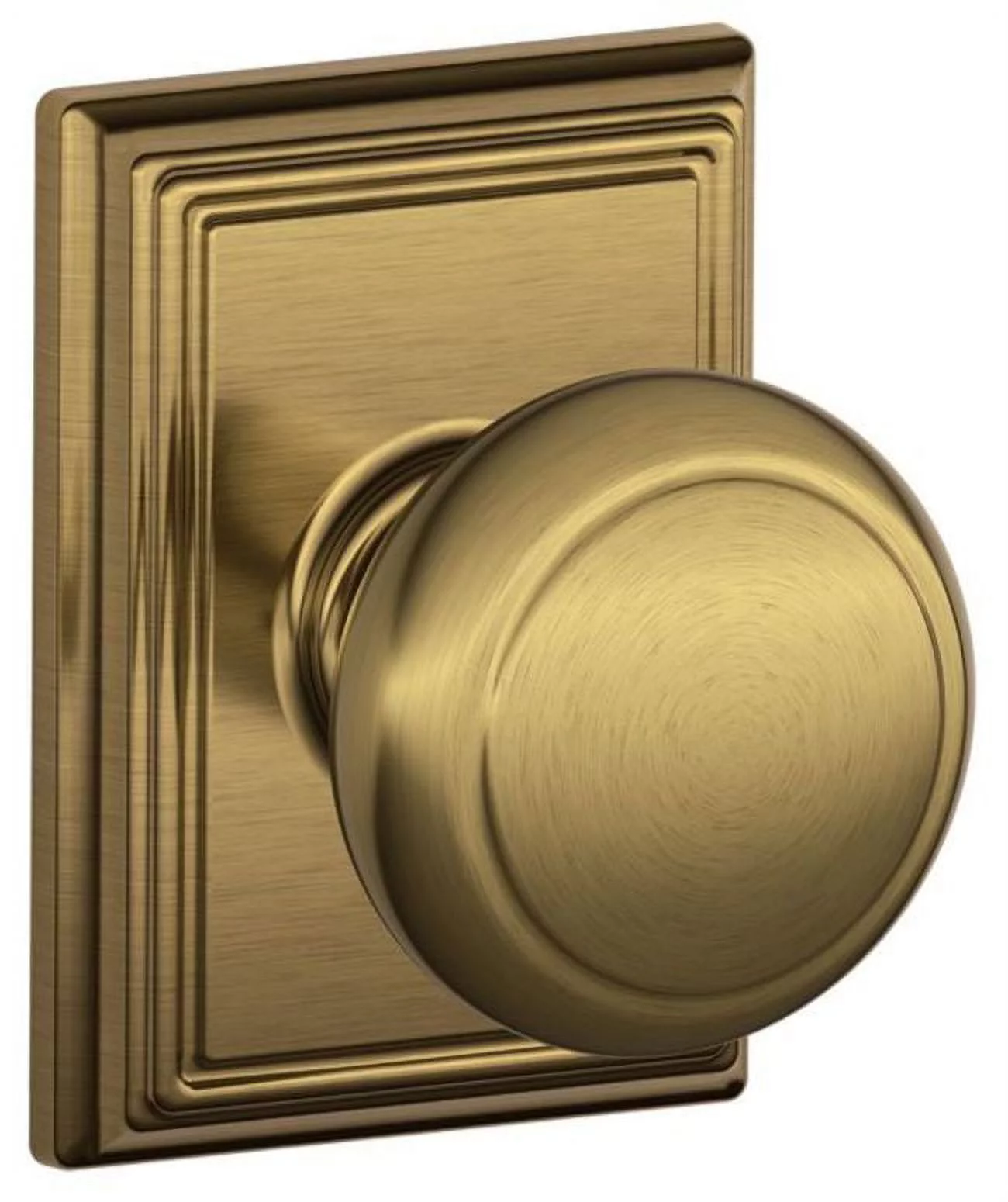 Schlage Residential F10 AND 609 ADD Andover Knob with Addison Rose Passage Lock with 16080 Latch and 10027 Strike Antique Brass Finish