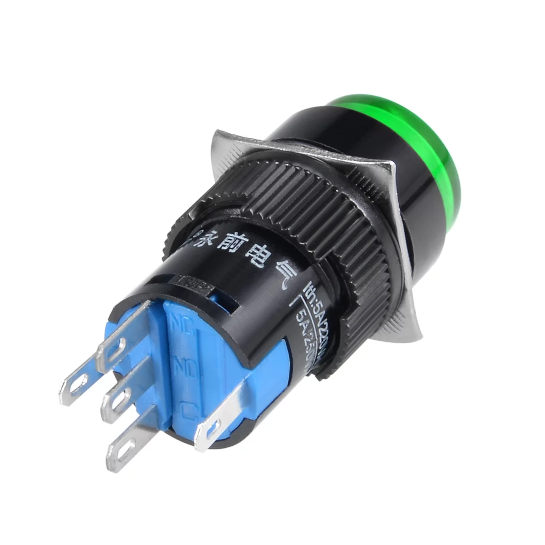 5 Pcs 16mm Momentary Push Button Switch Green  Light Round Button 1 NO 1 NC