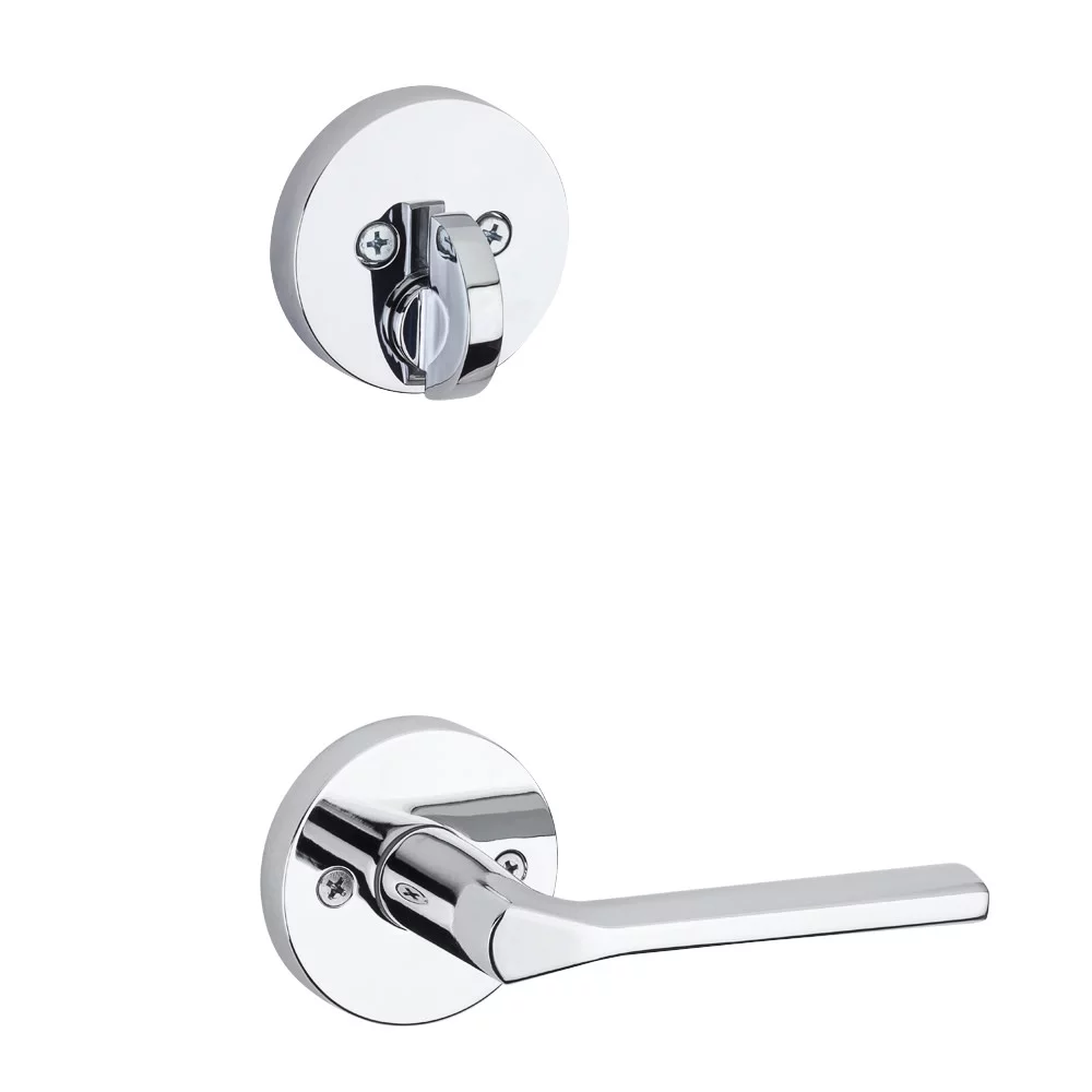 Kwikset 971LSLRDT-26 Single Cylinder Interior Lisbon Lever Trim with Round Rose Bright Chrome Finish