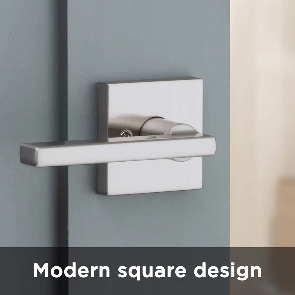 Kwikset Halifax Lever with Square Rose Half Dummy in Satin Nickel