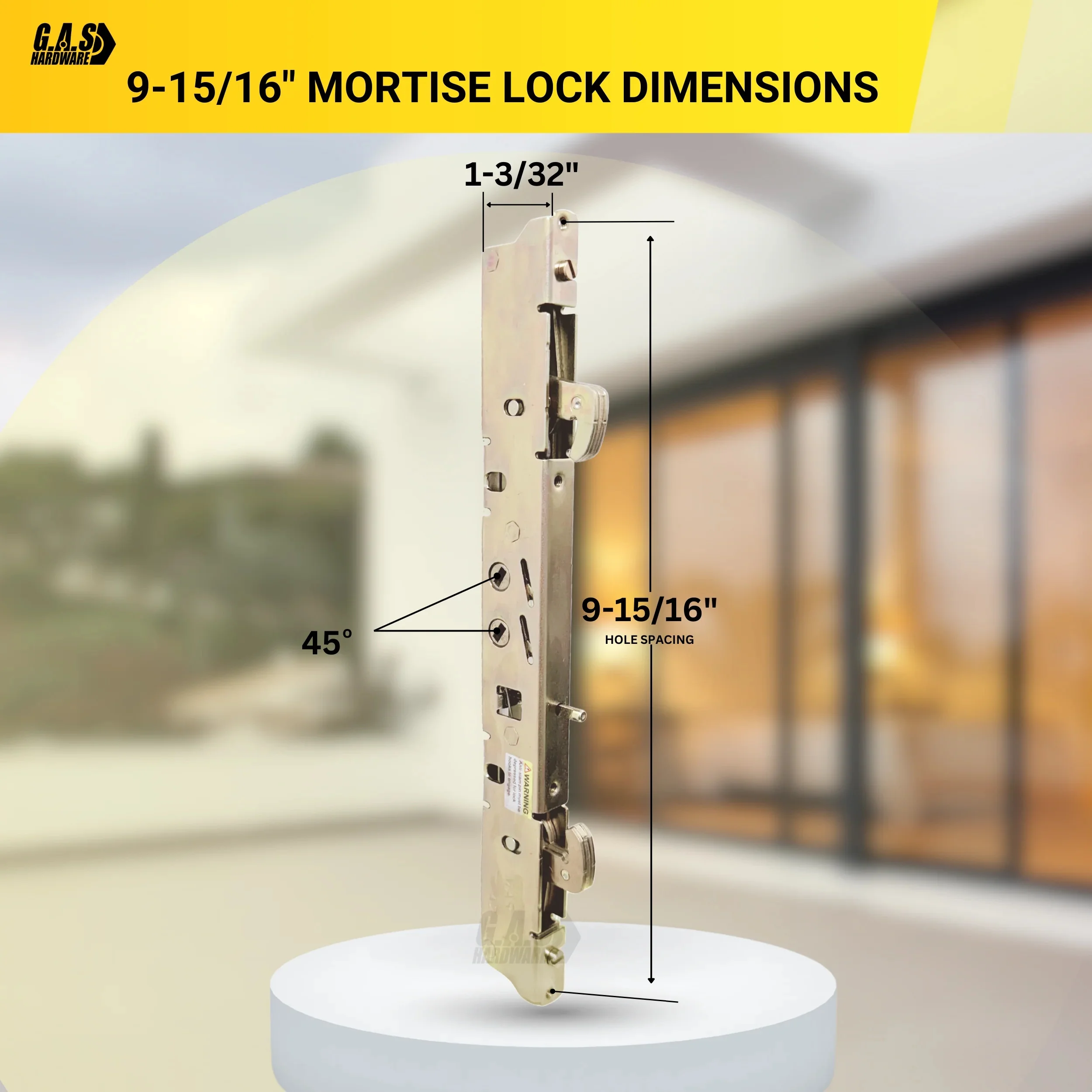 Dual Point 9-15/16 Mortise Lock (No FacePlate) for Sliding Patio Glass Door | Multi Point Locking Mechanism Replacement - Fix and Repair Door Hardware - Alloy Steel