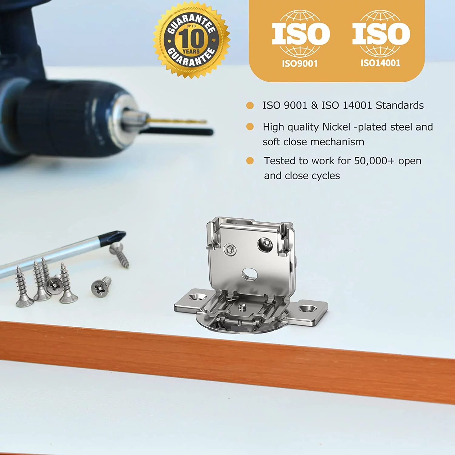 FURNIWARE 10 Pieces Soft Closing Cabinet Hinges, 1/2 inch Overlay Cabinet Hardware Hinges Nickel Plated- 105 Degree 1/2