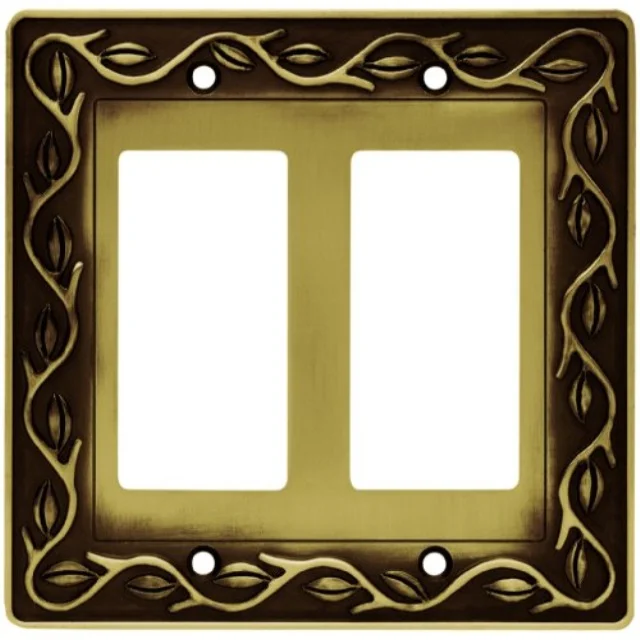 Brainerd 64179 Leaf and Vine Double Decorator Wall Plate Switch Plate Cover Tumbled Antique Brass