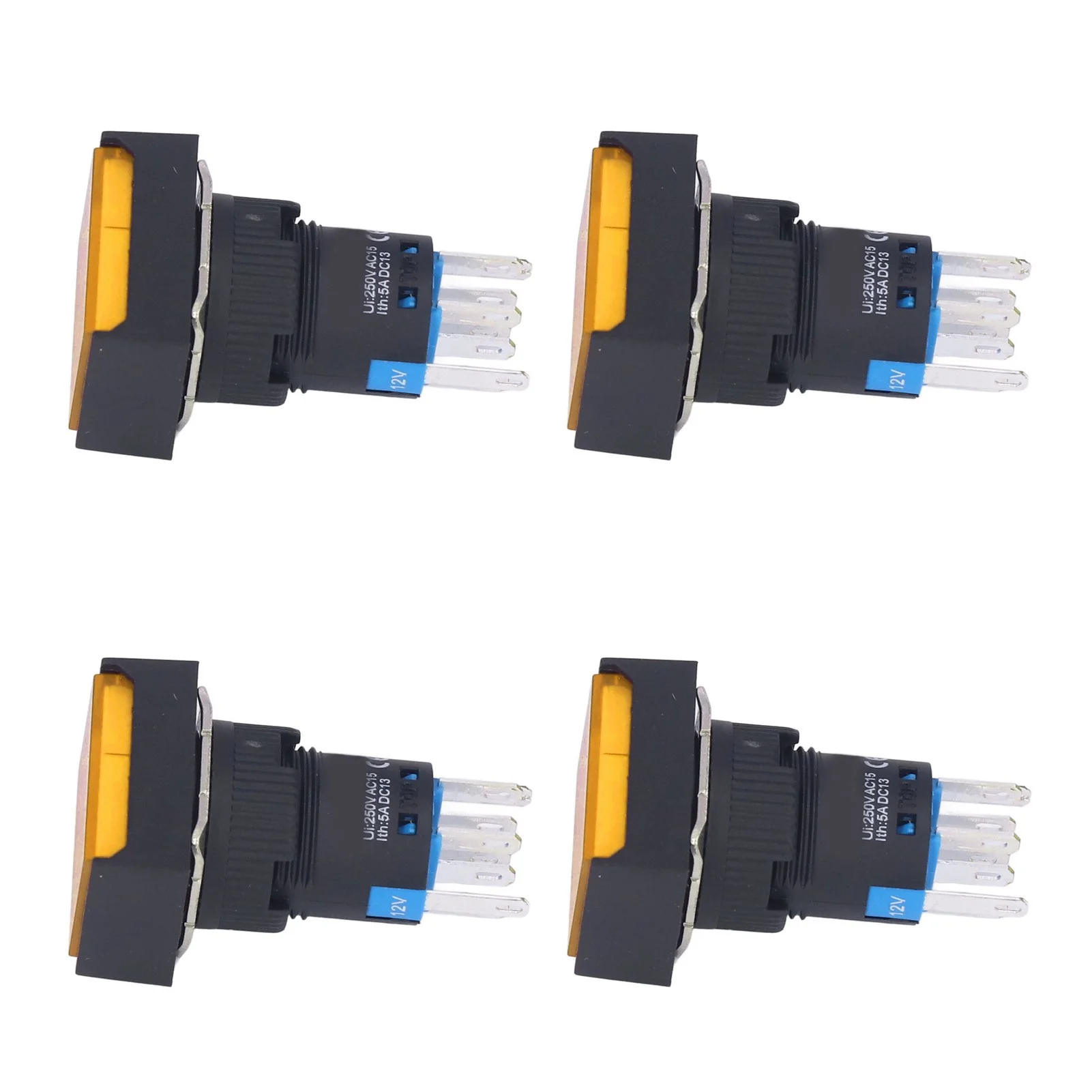 Uadme 25Pcs Micro Squares Push Button Switch - ABS Brass Self Locking Switches with Light 16mm 12V(Yellow)