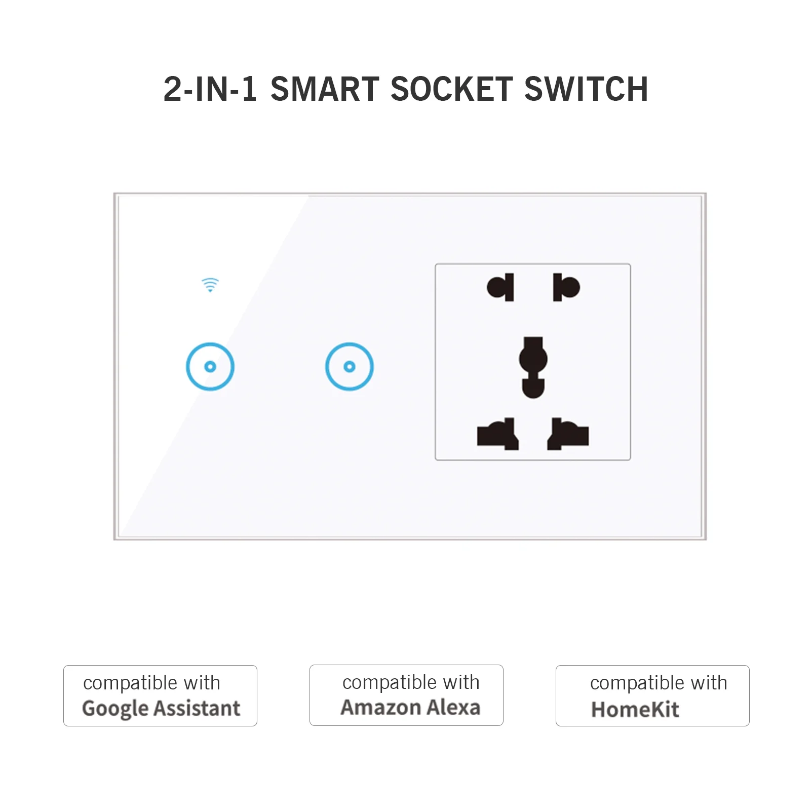95-250V Wi-Fi Enabled 2 Gang Smart Wall Outlet - Light Switch with Remote and Voice Control via Smart Life APP, Universal Plug Compatible with Smart Home Assistants