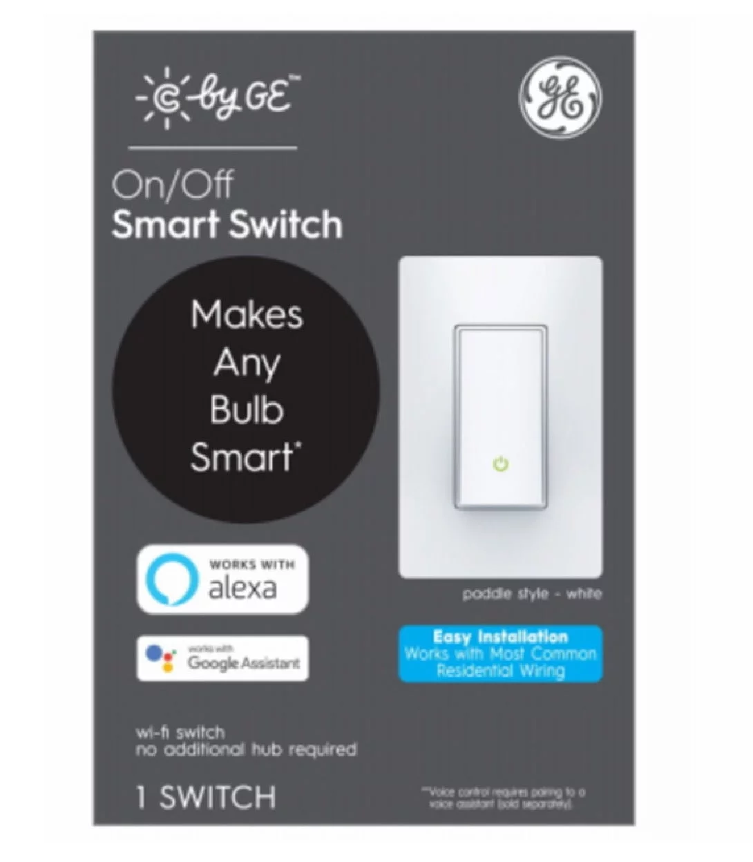 GE 93120081 On/Off Smart Switch, White, Each