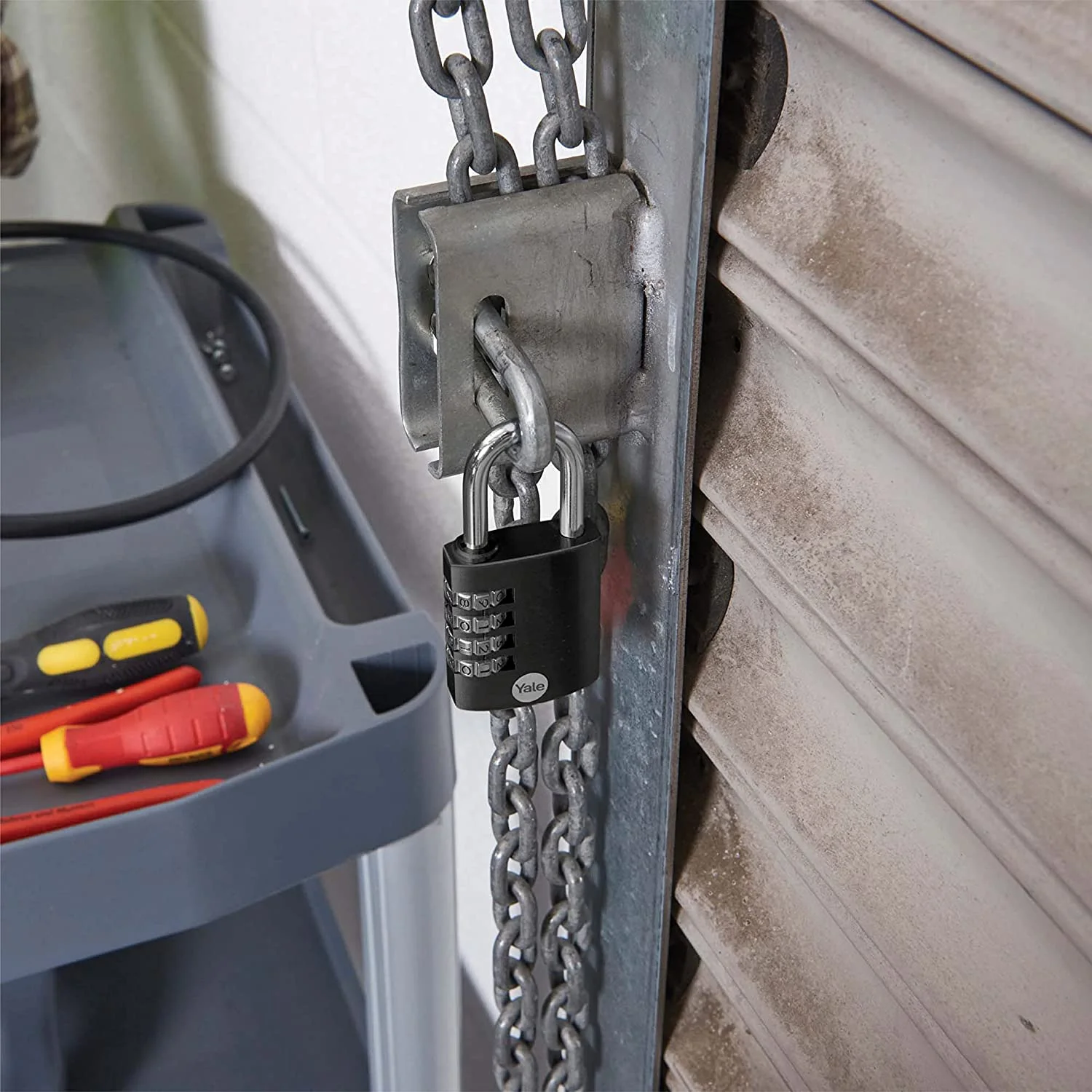 Yale 4 Digit Combination Lock Outdoor Waterproof Padlock for School Gym Locker, Sports Locker, Fence, Toolbox, Gate, Case, Hasp Storage (Black)