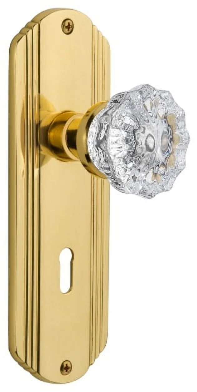 Nostalgic Warehouse Deccry_Prv_234_Kh Vintage Fluted Crystal Privacy Door Knob Set - Brass