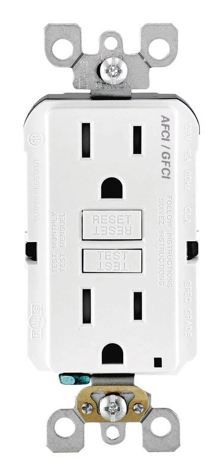 Leviton SmartLockPro Dual Function 15A White Residential Grade AFCI/GFCI Outlet