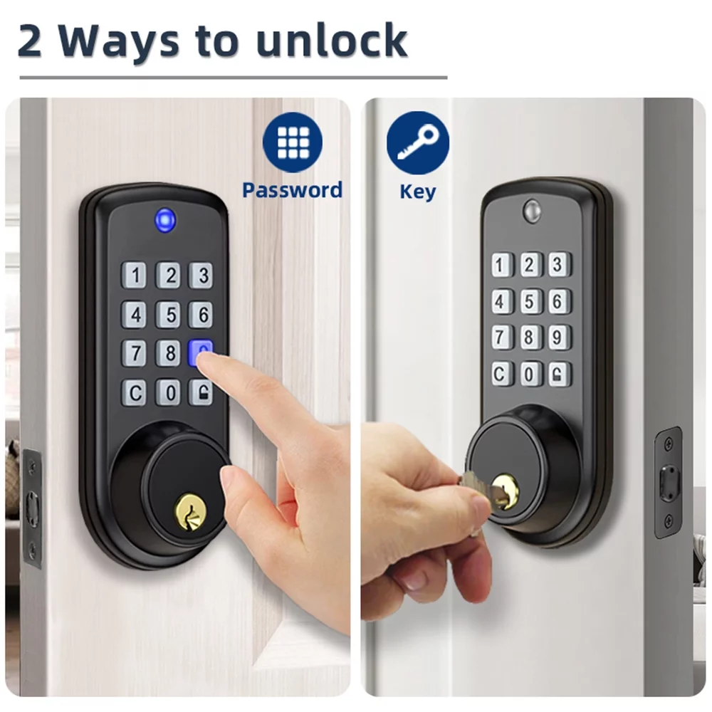 Ametoys Keyless Entry Smart Door Lock 10 User Codes Auto Lock Electronic Keypad Deadbolt Handles Set with 2 Keys for Front Door Apartment Home Hotel